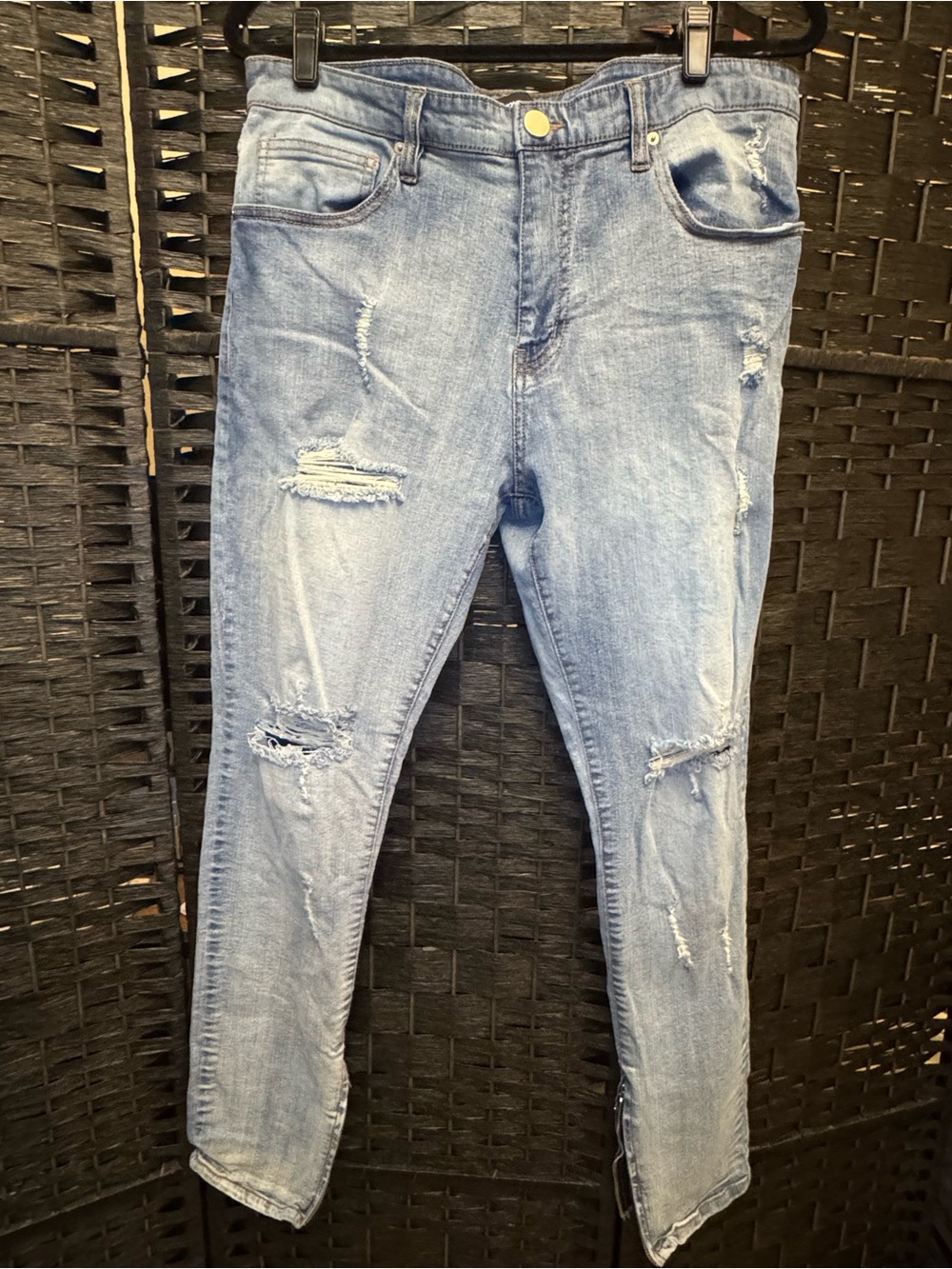Novamen Light Wash Distressed Men’s Jeans - Casual Slim Fit